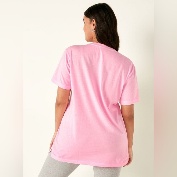 VS PINK Sweet Rosette Pink Originals Short Sleeve Campus Tee Oversized Large NEW - Picture 4 of 11